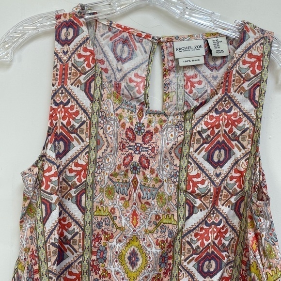 RACHEL Zoe Aztec Southwestern Boho 100% Linen Pocket Dress Women’s Size XS - Picture 2 of 14